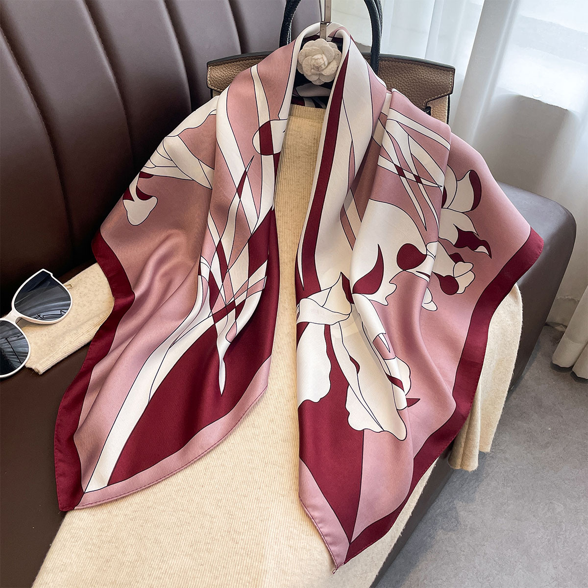 Scarf Silk Square - Lüks 90*90Cm Kare Eşarp, İpek Hissiyatlı