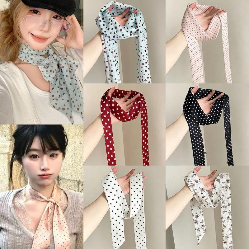 Head Wrap Turban - Puantiyeli Çiçek Desenli İpek Eşarp İnce