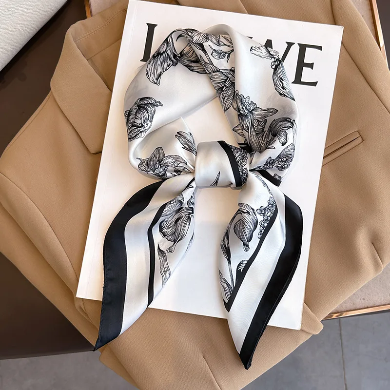 Scarf Silk Square - 70*70cm lüks çiçek baskı ipek kare